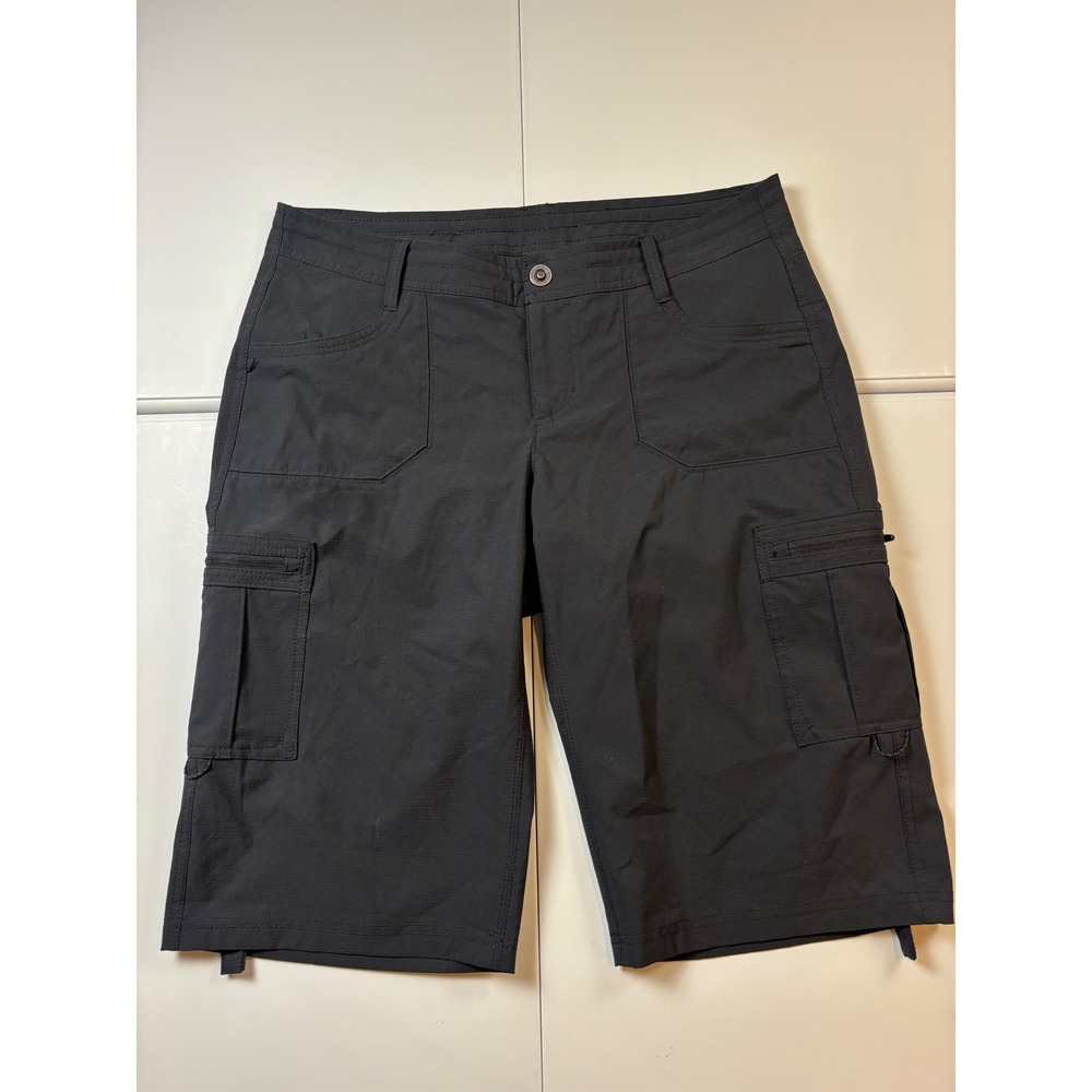 KUHL Horizn Cargo Shorts Womens 10 Black Ripstop Stretch Roll-Tab Cuff